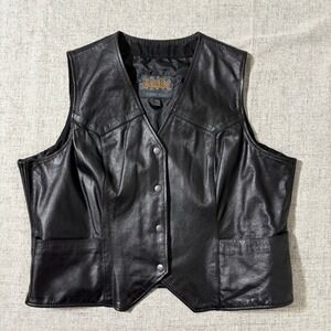 Street & Steel Athena Women XXL Black Leather Motorcycle Biker Vest Snap Front